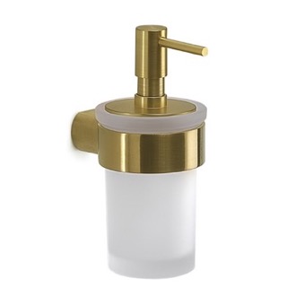 Soap Dispenser Soap Dispenser, Wall Mount, Frosted Glass With Matte Gold Mount Gedy PI81-88